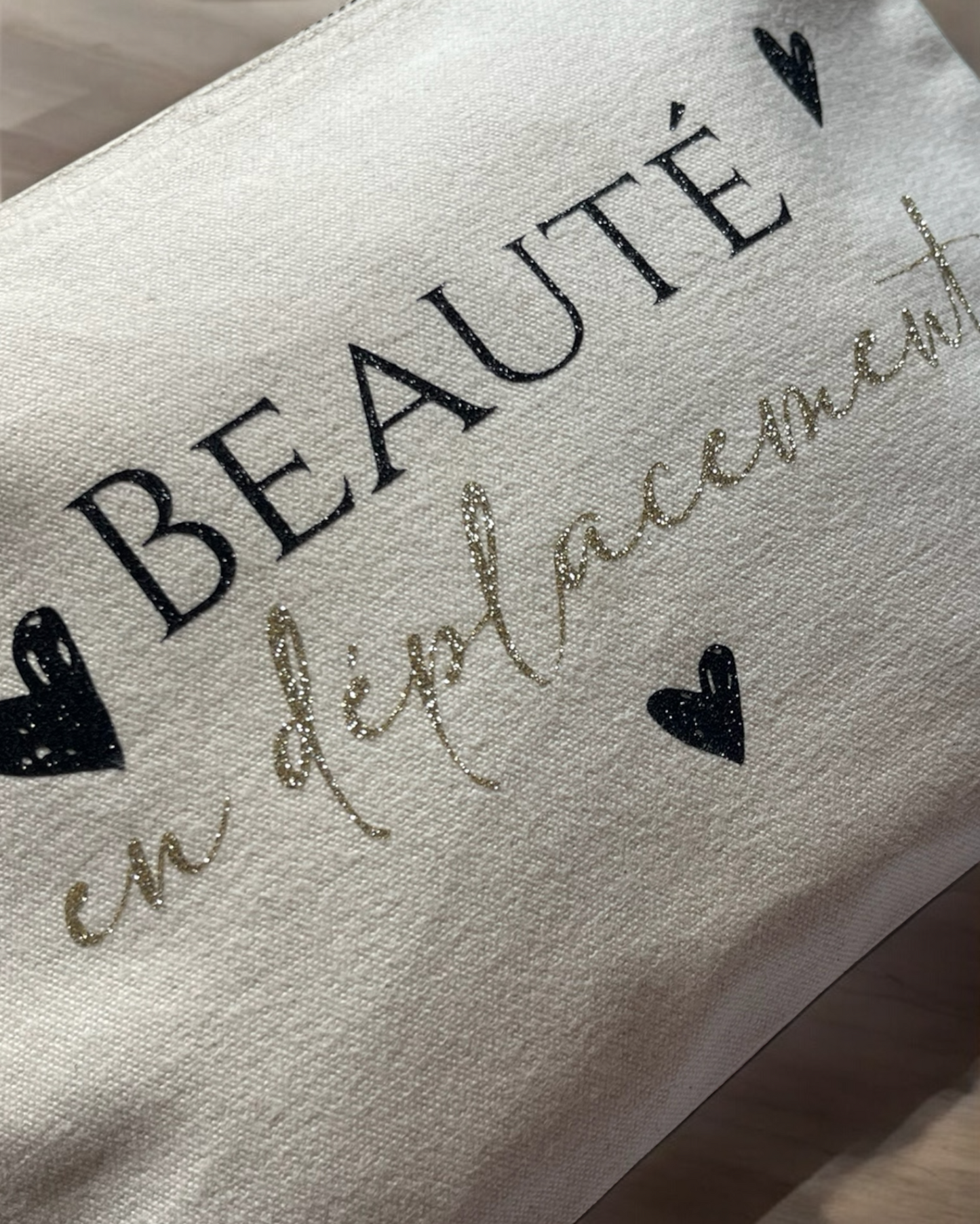 Pochette/trousse de voyage, Beauté en déplacement - marquage scintillant - 100% coton