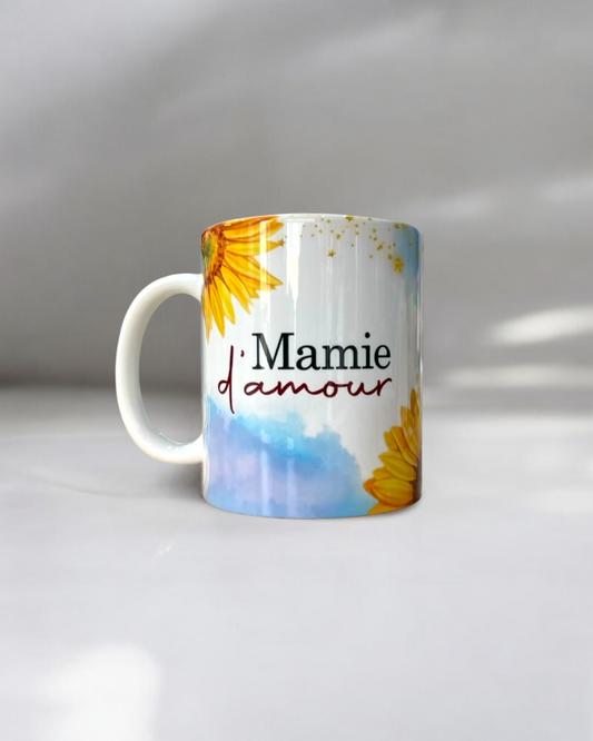 Mug en céramique 330ml, mamie d’amour tournesol, personnalisable