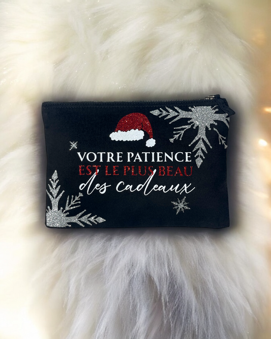 Pochette noire, votre patience est le plus beau des cadeaux - marquage scintillant - Noël - 100% coton