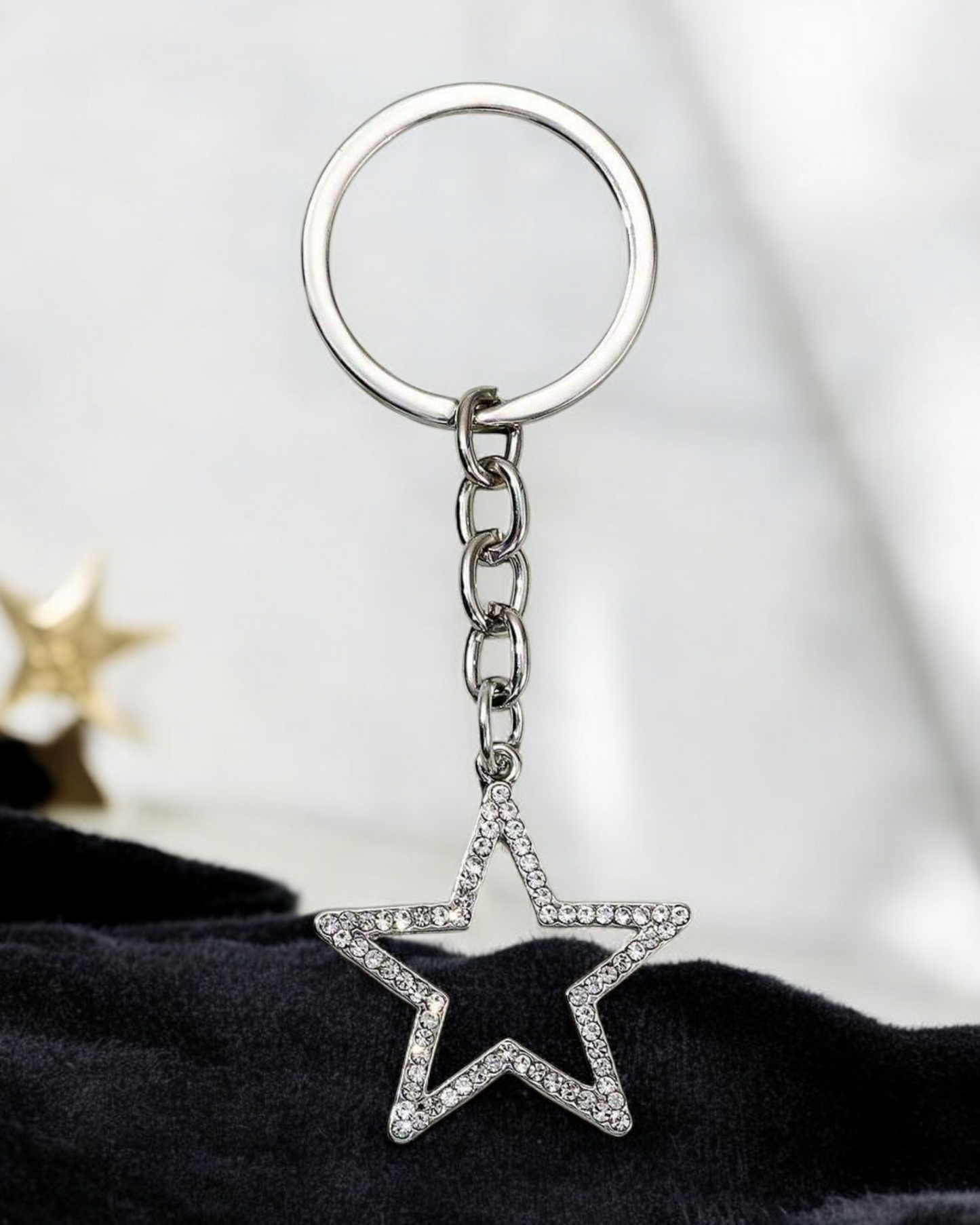 Porte-clés, étoile doré sertie de strass
