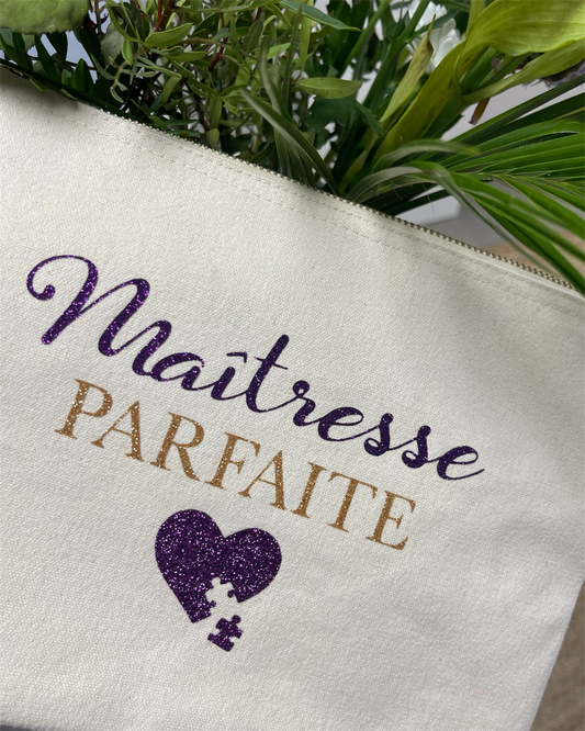 Pochette/trousse nature Maîtresse parfaite personnalisable - scintillant - cadeau scolaire