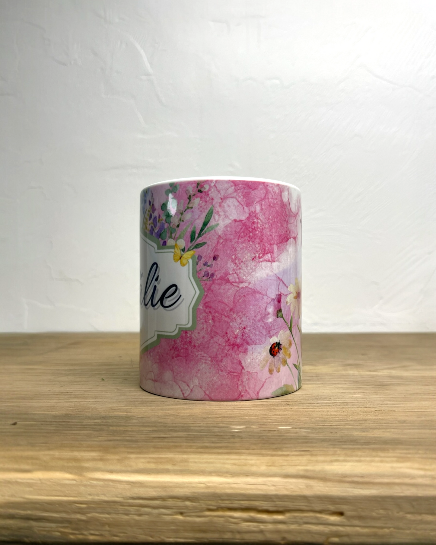 Mug en céramique 330ml, fleurs, prénom, personnalisable